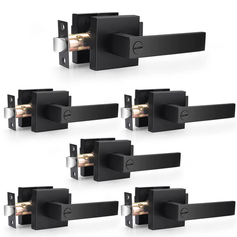 Probrico matte black privacy door lever pack, front view for bedrooms and baths