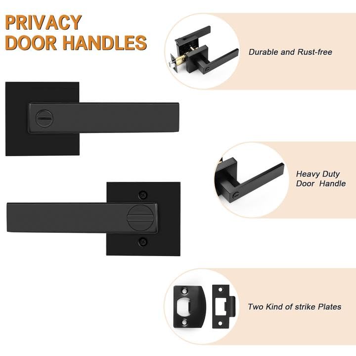 Probrico matte black privacy door lever pack, side view for compact spaces