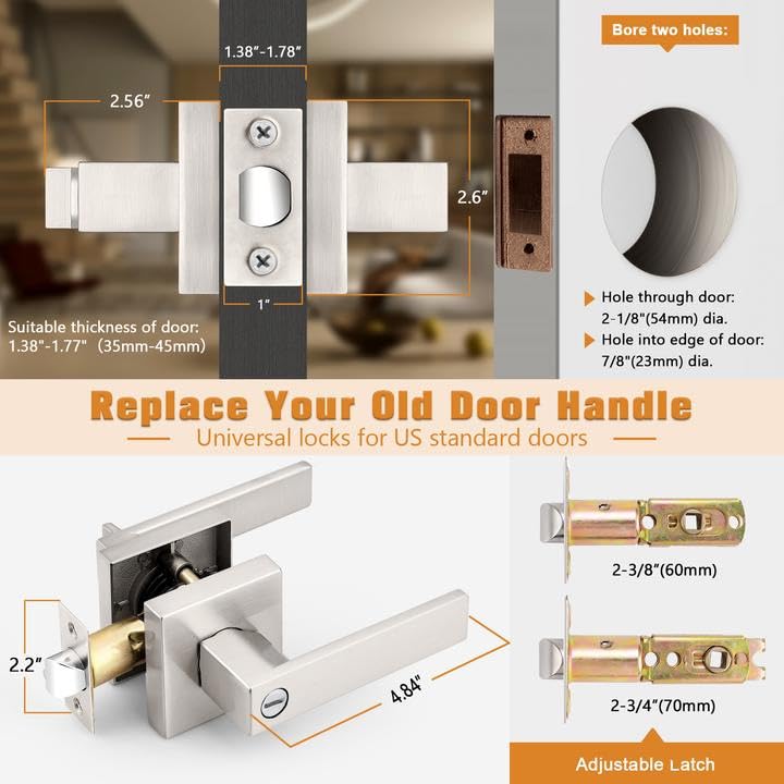 Probrico modern door handle assembly complements brushed nickel decor