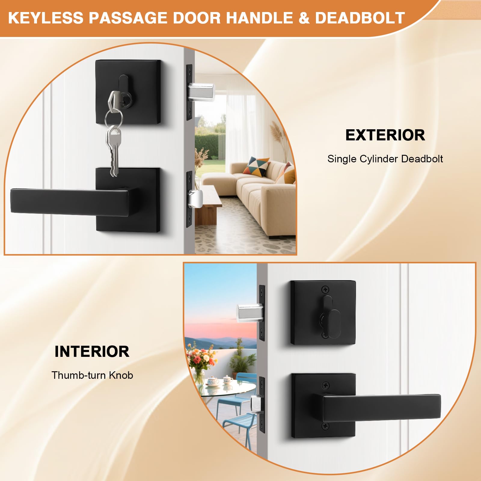 Probrico modern square lock set adds contemporary style to doors.