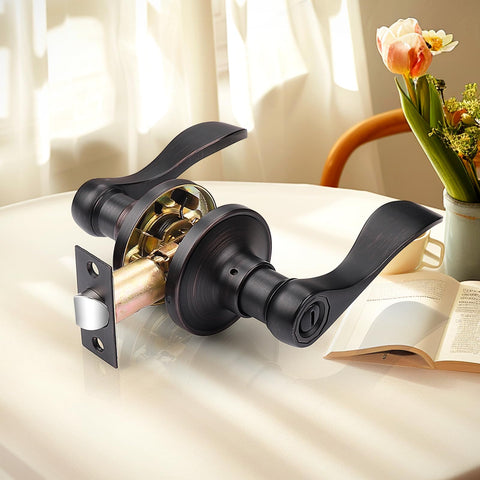 Probrico privacy lever interior thumb-turn enables inside locking.