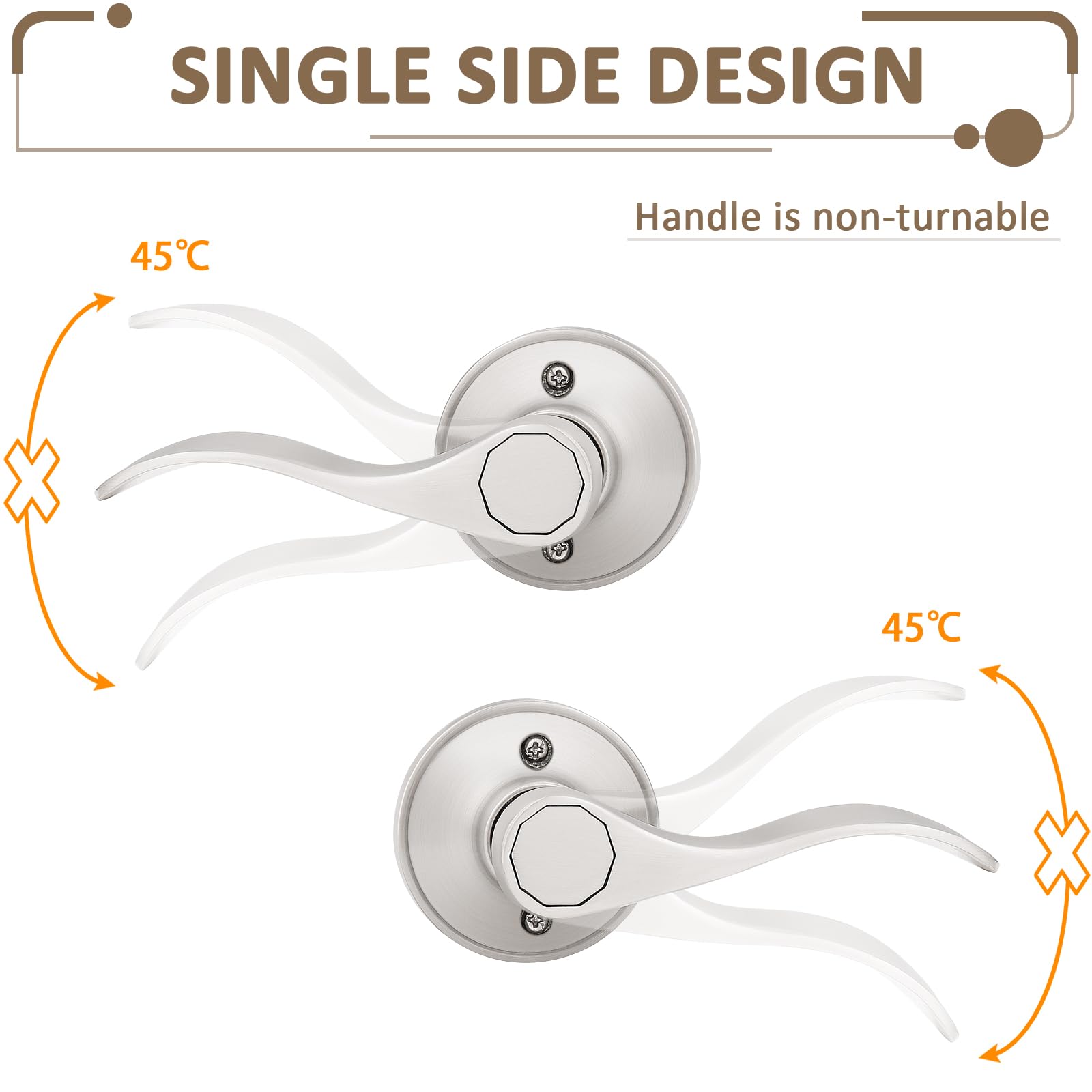 Two Probrico dummy levers for left and right doors in satin nickel finish.