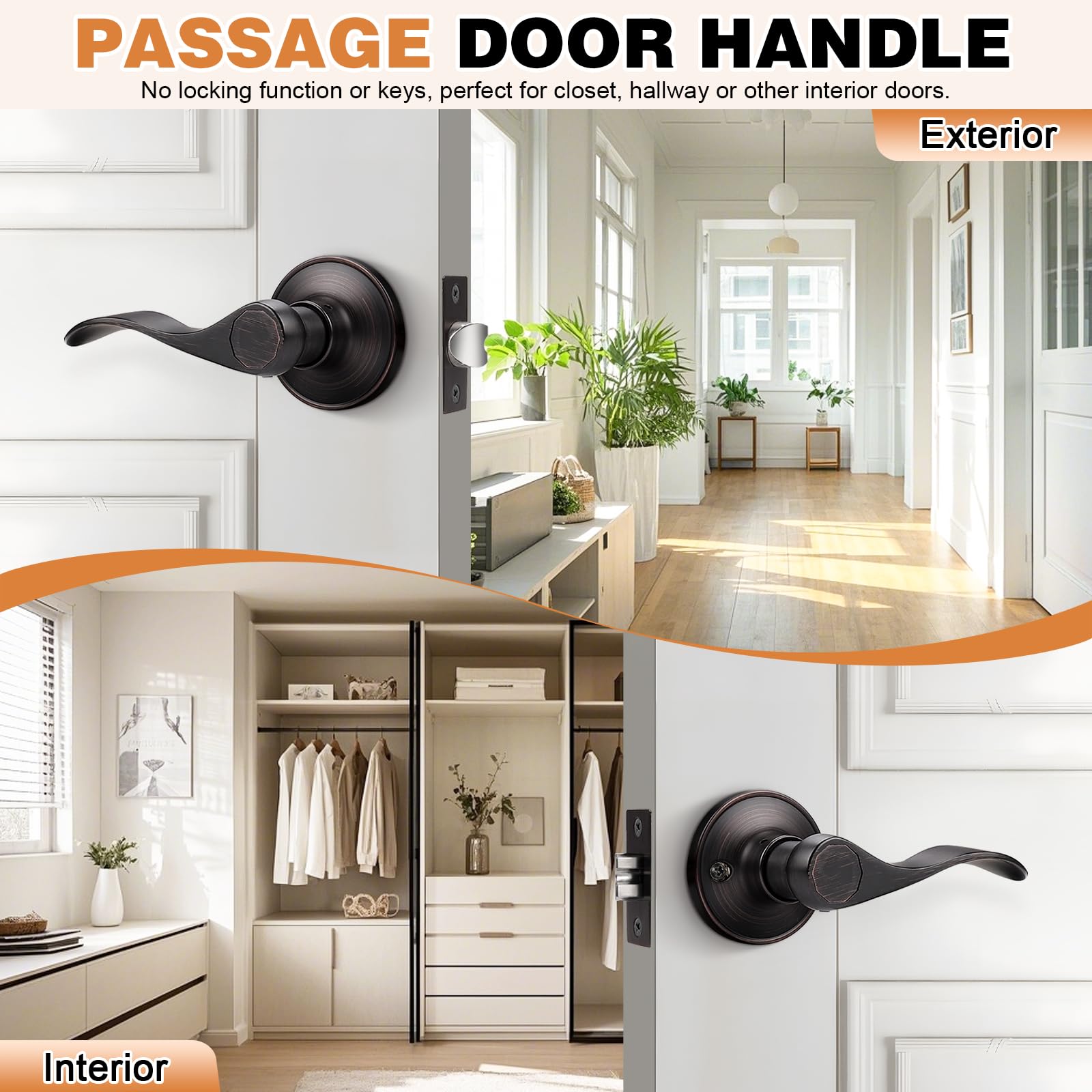 Reversible Probrico passage lever fits both left and right handed doors.