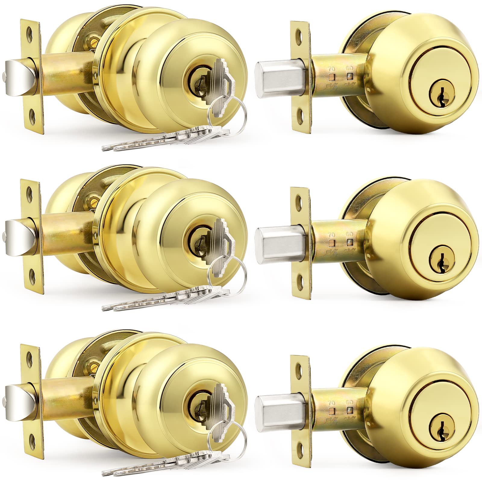 Probrico polished brass entry knob lock set with warm finish for exterior use