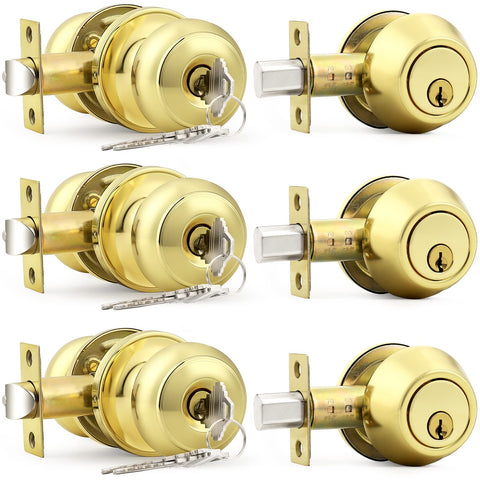 Probrico polished brass entry knob lock set with warm finish for exterior use