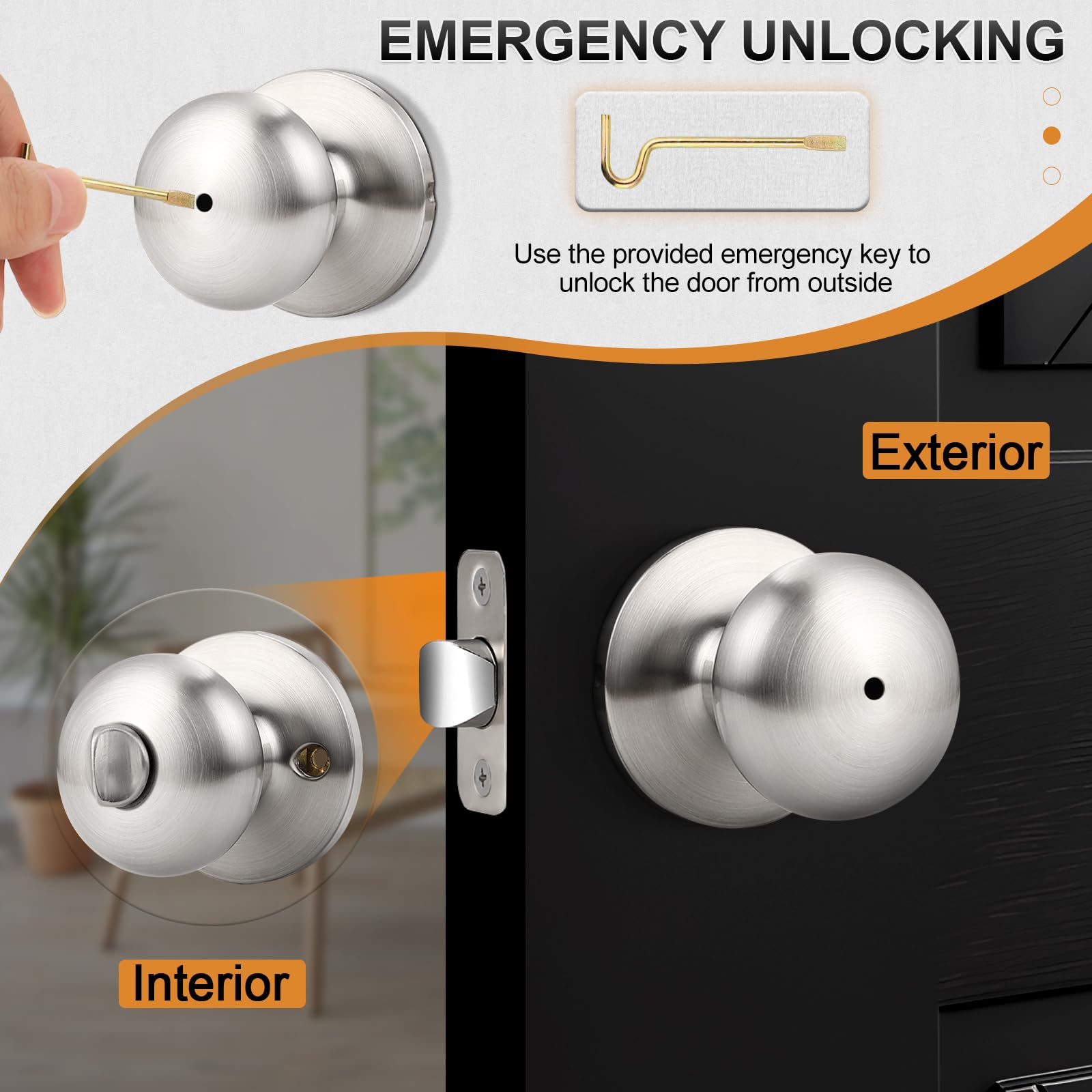 Probrico privacy knob showing latch options 2-3/8 and 2-3/4 for doors