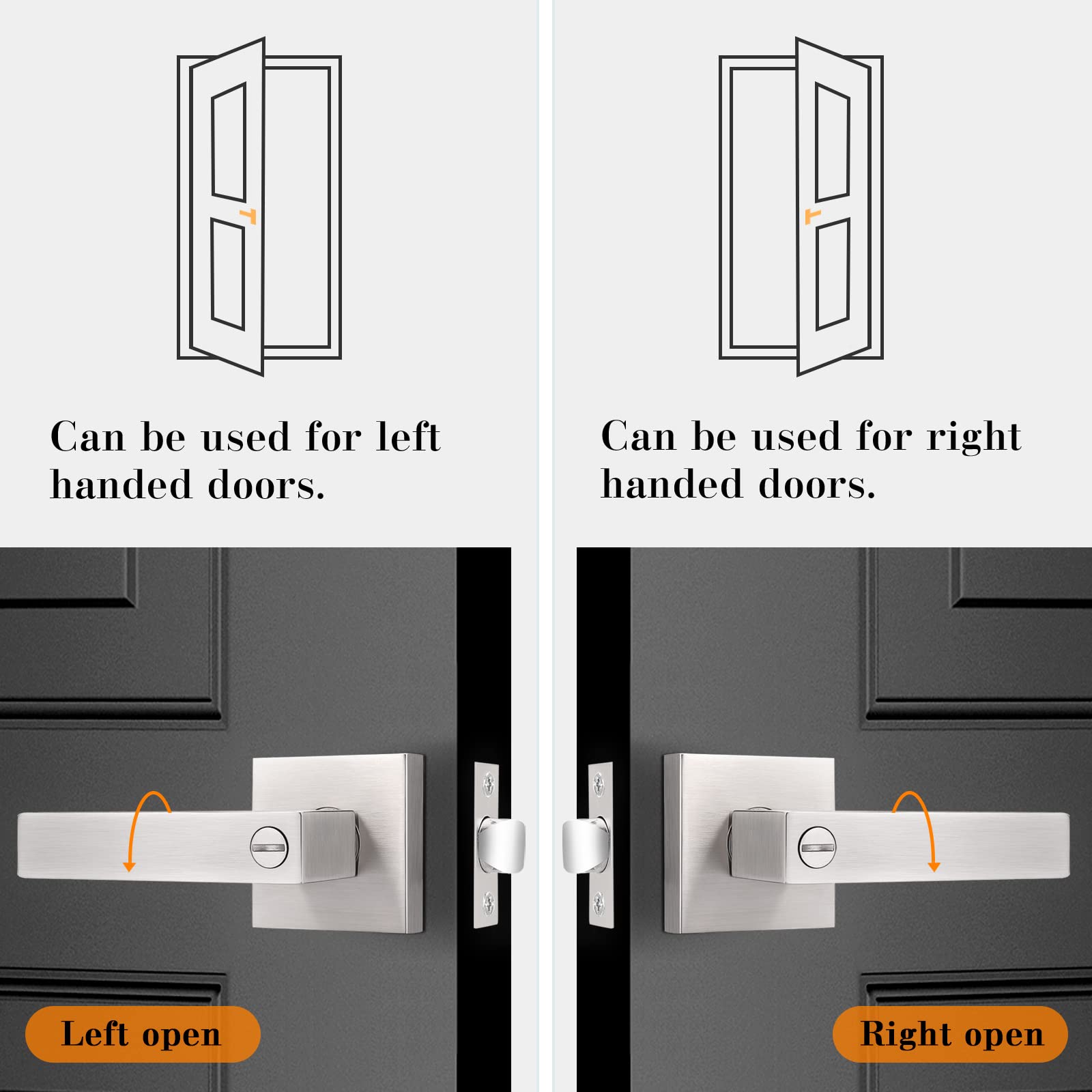 Probrico privacy lever showing adjustable latch compatibility for different door thicknesses.