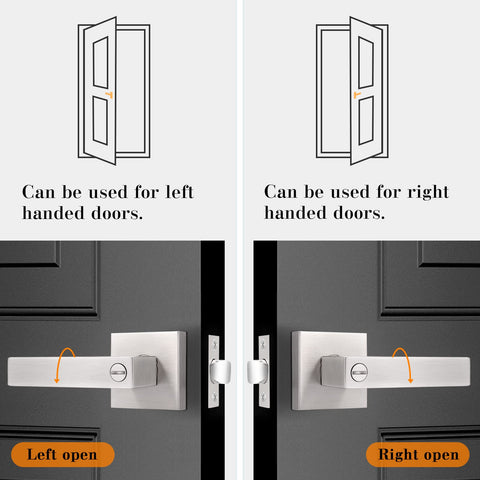 Probrico privacy lever showing adjustable latch compatibility for different door thicknesses.