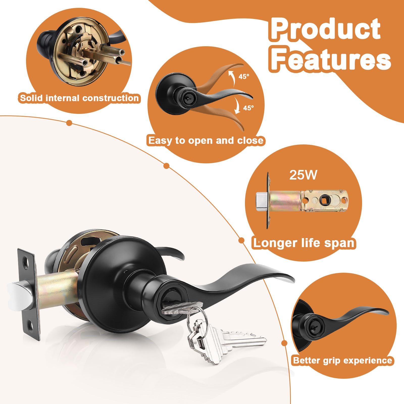 Reversible levers fit left or right handed doors for versatility.