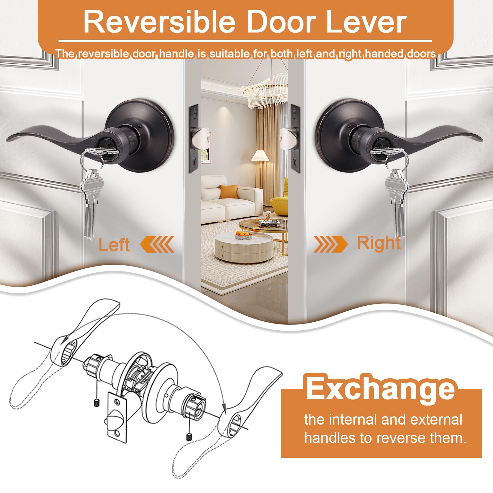 Probrico reversible levers install for left- or right-handed doors