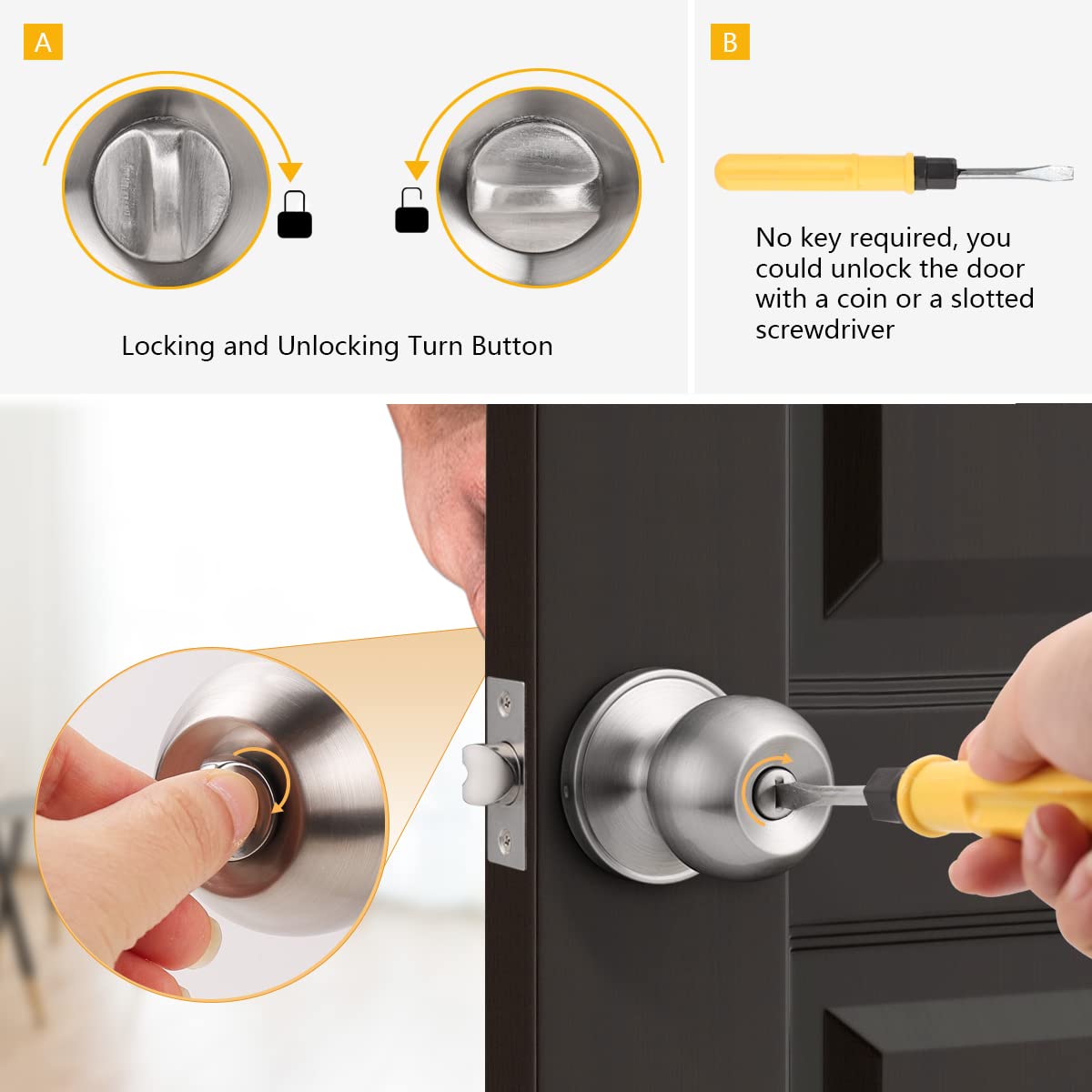 Probrico hardware demonstrates right and left-handed door compatibility.