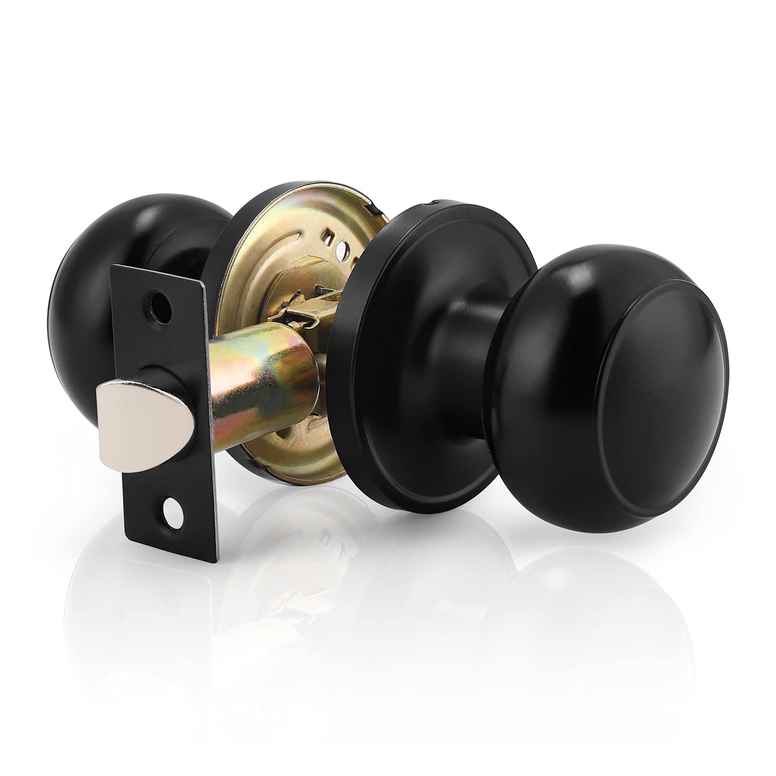 Probrico round passage door knob in black finish for interior doors with effortless non-locking operation