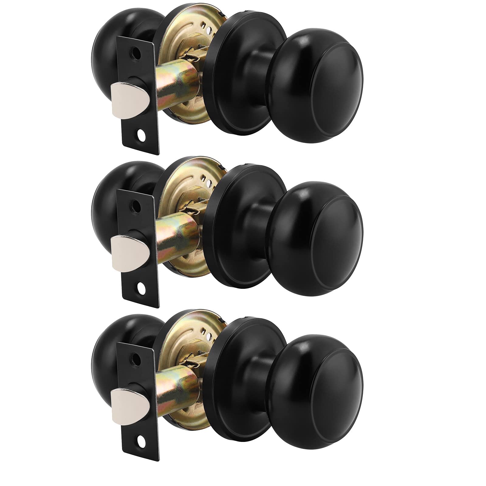 Probrico round passage knob black front view for hallway use