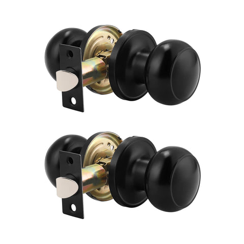Probrico round passage knob in black finish, front view for hallways and closets.