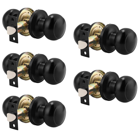 Probrico round passage knob black front view, durable interior hardware.