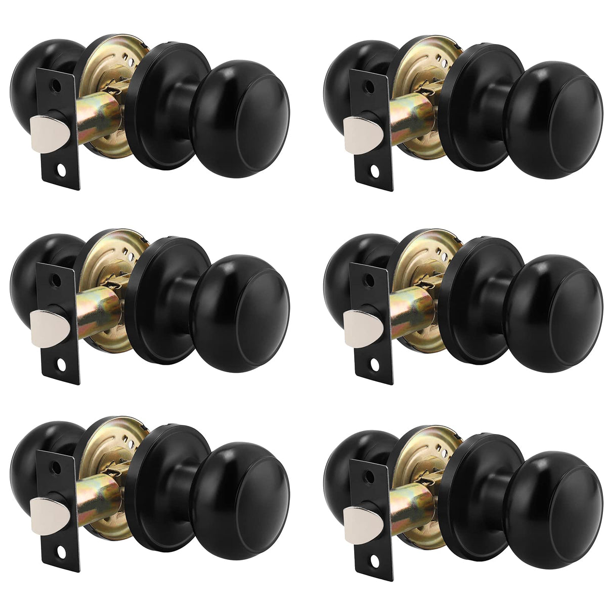 Probrico round passage knob black finish front view for easy hallway access.