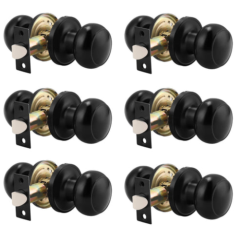 Probrico round passage knob black finish front view for easy hallway access.