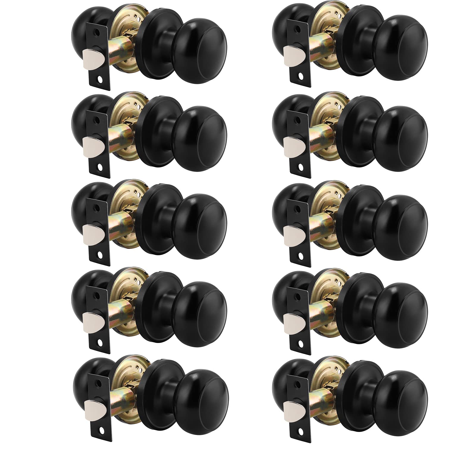 Probrico round passage knob in black finish for interior doors