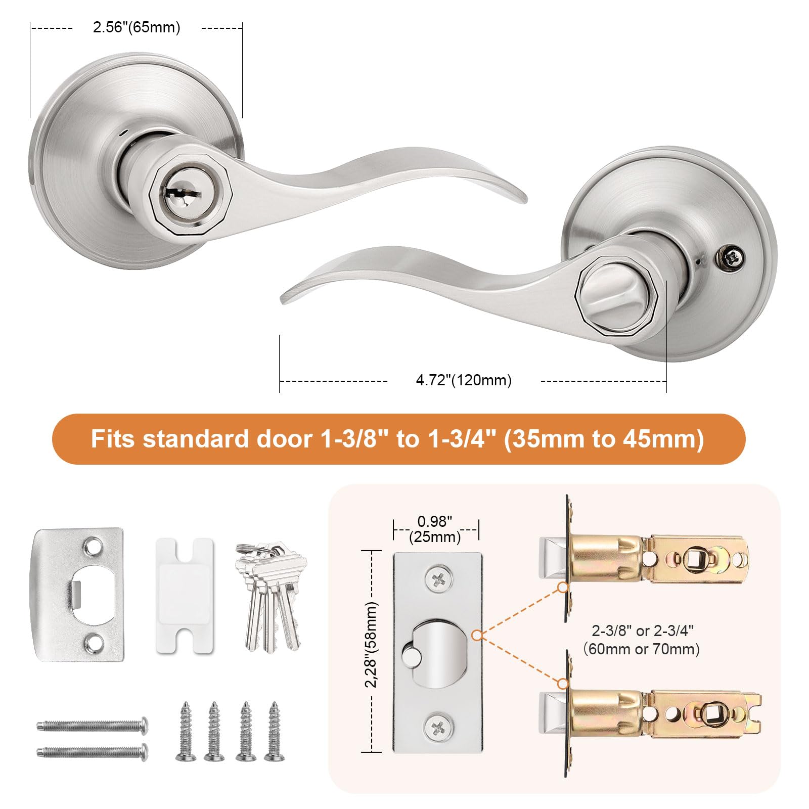 Probrico satin nickel entry lever finish detail highlights durable corrosion resistance.