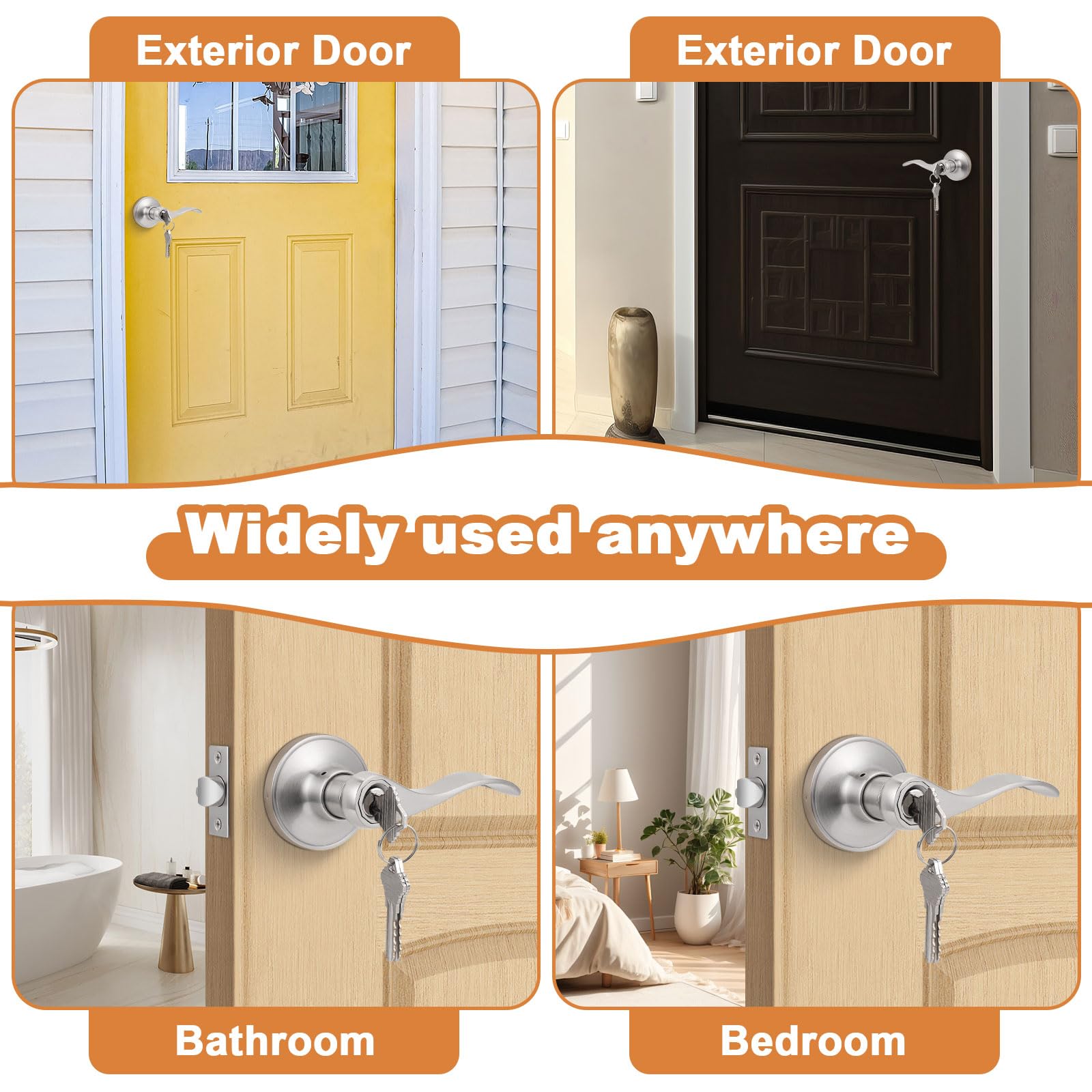 Probrico satin nickel entry lever keyed lock demonstrates reliable security option.