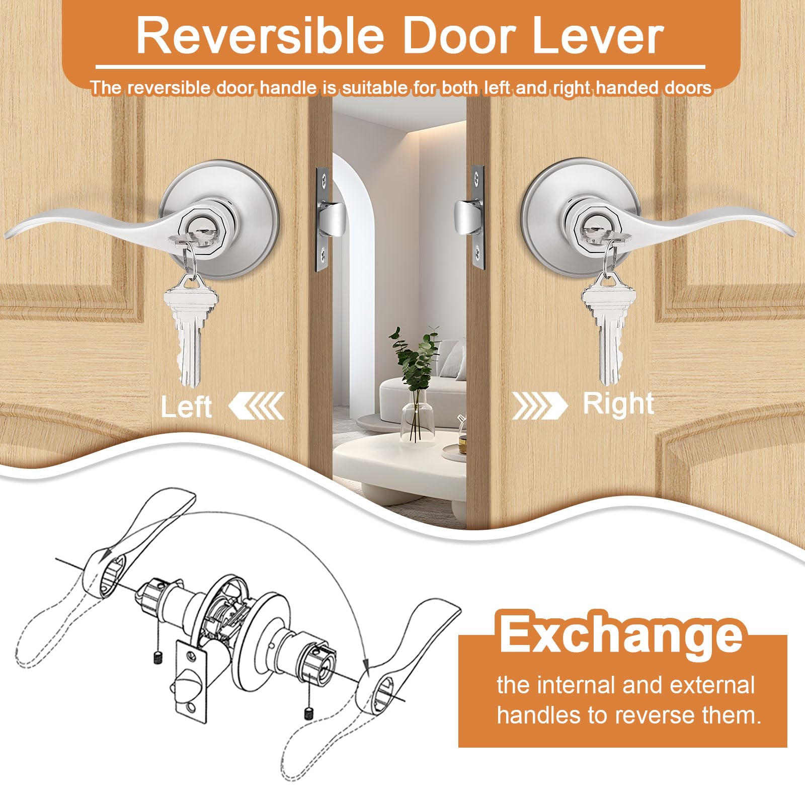 Probrico satin nickel entry lever kit included ensures straightforward installation.
