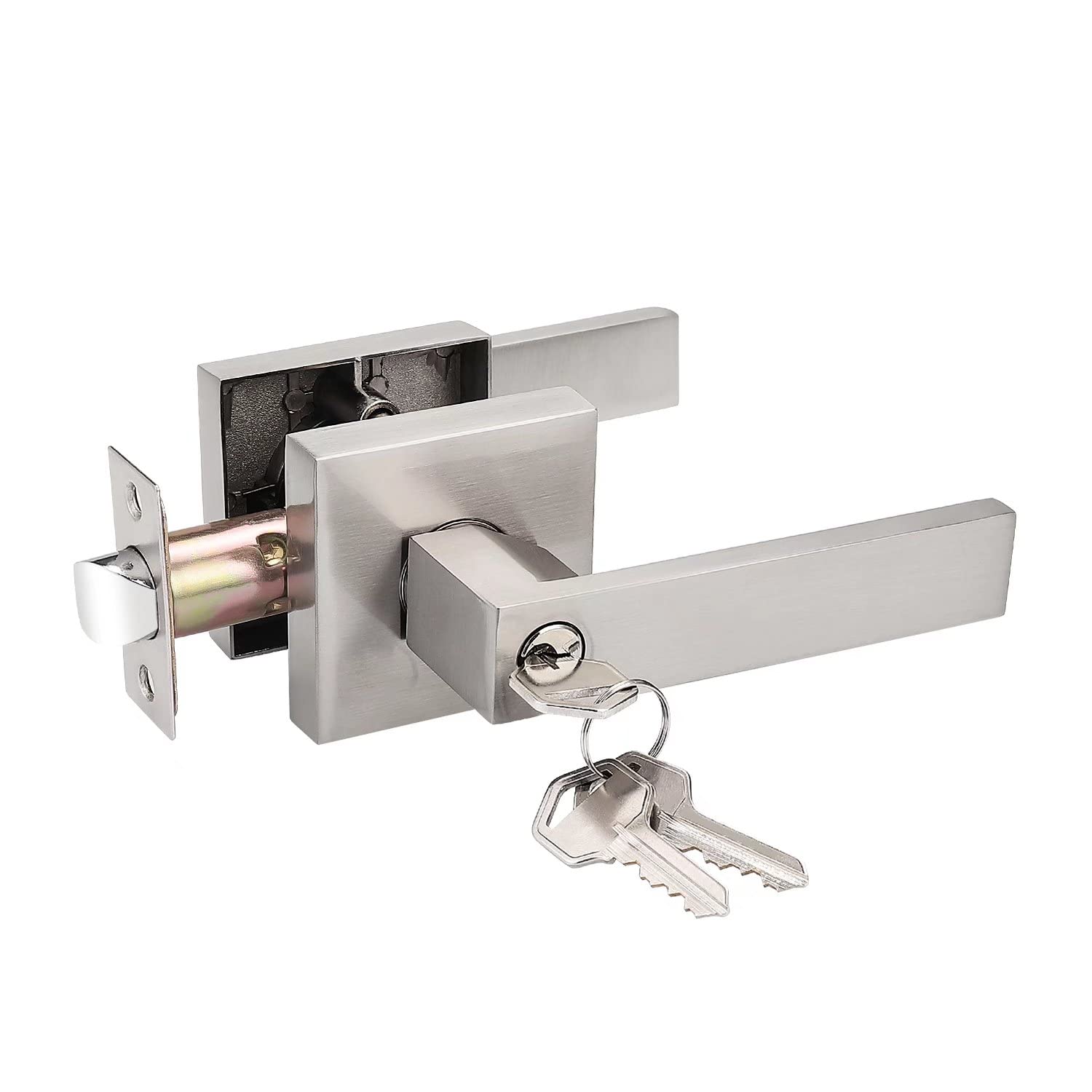 Probrico satin nickel keyed entrance lockset front view for interior doors and security