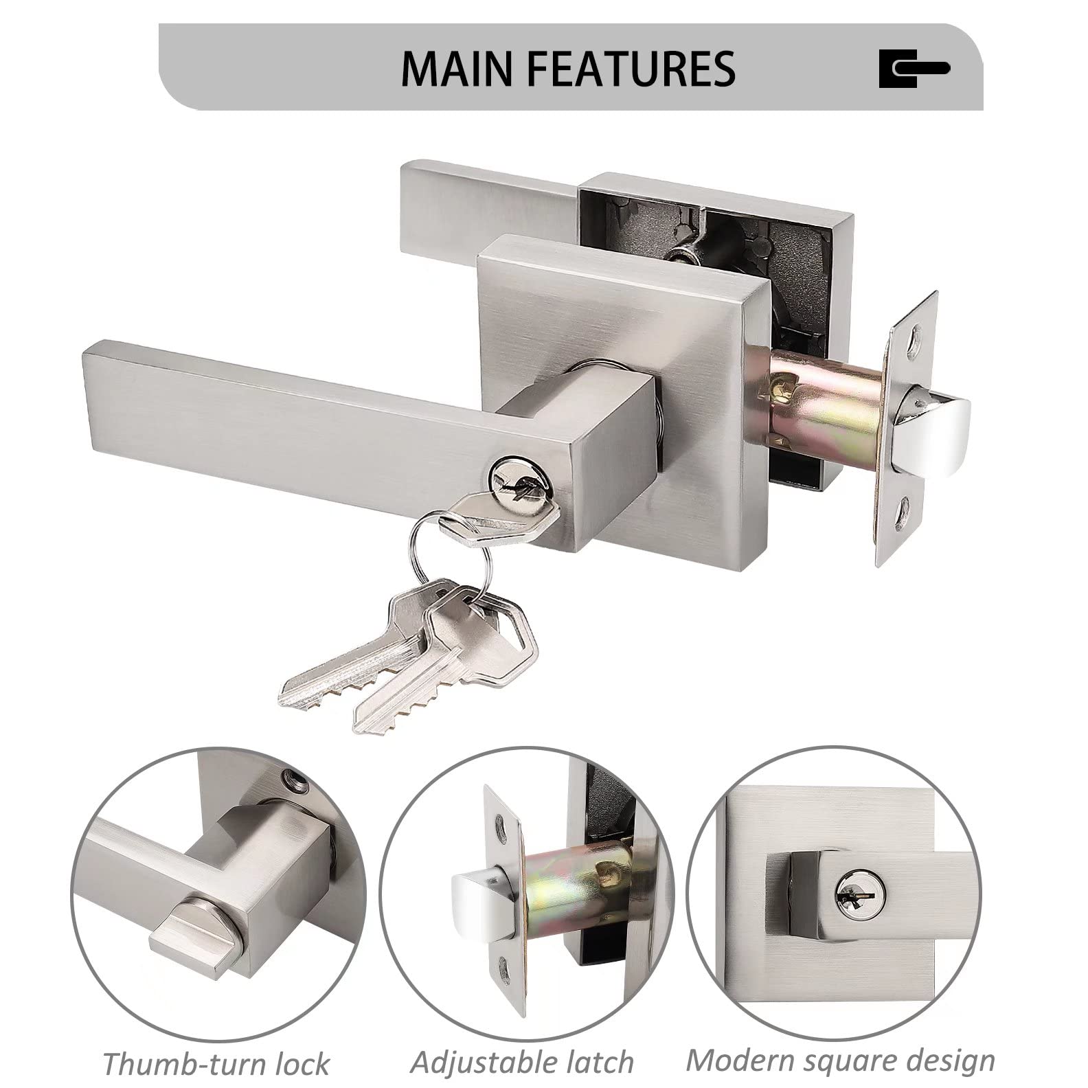 Probrico satin nickel lockset side profile showing lever design
