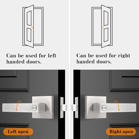 Probrico satin nickel square privacy lever on a door, showcasing modern style