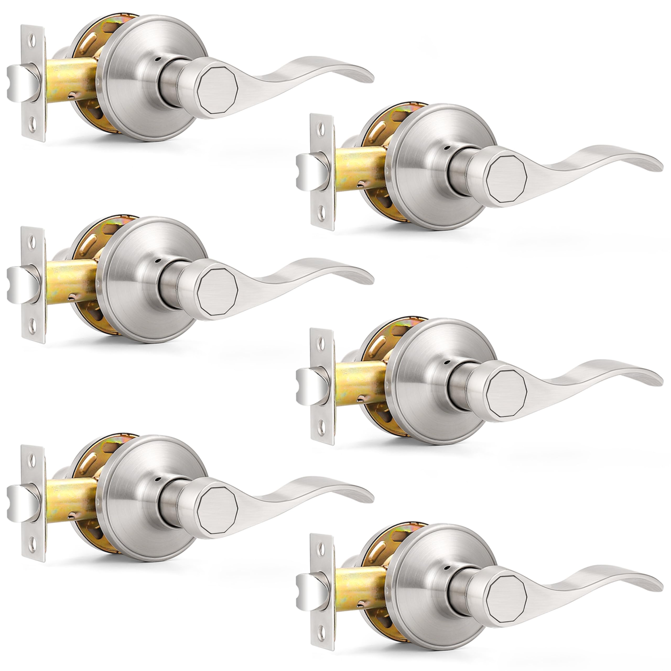 Probrico satin nickel wave lever pack for six interior doors, cohesive look