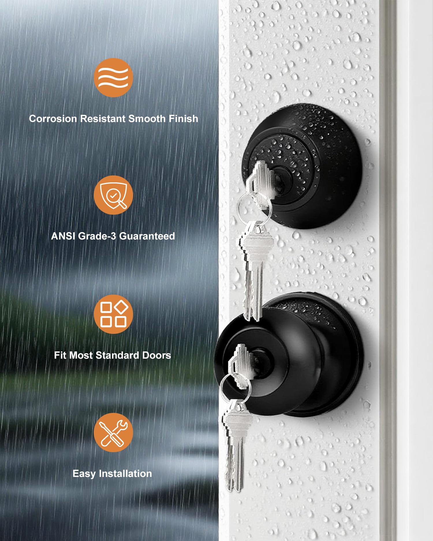 Probrico single-cylinder deadbolt with outside key and inside thumb-turn.