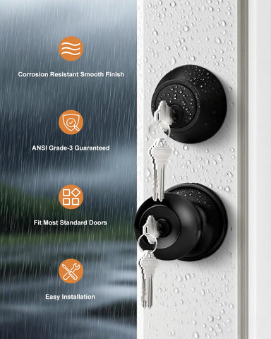 Probrico single-cylinder deadbolt with outside key and inside thumb-turn.
