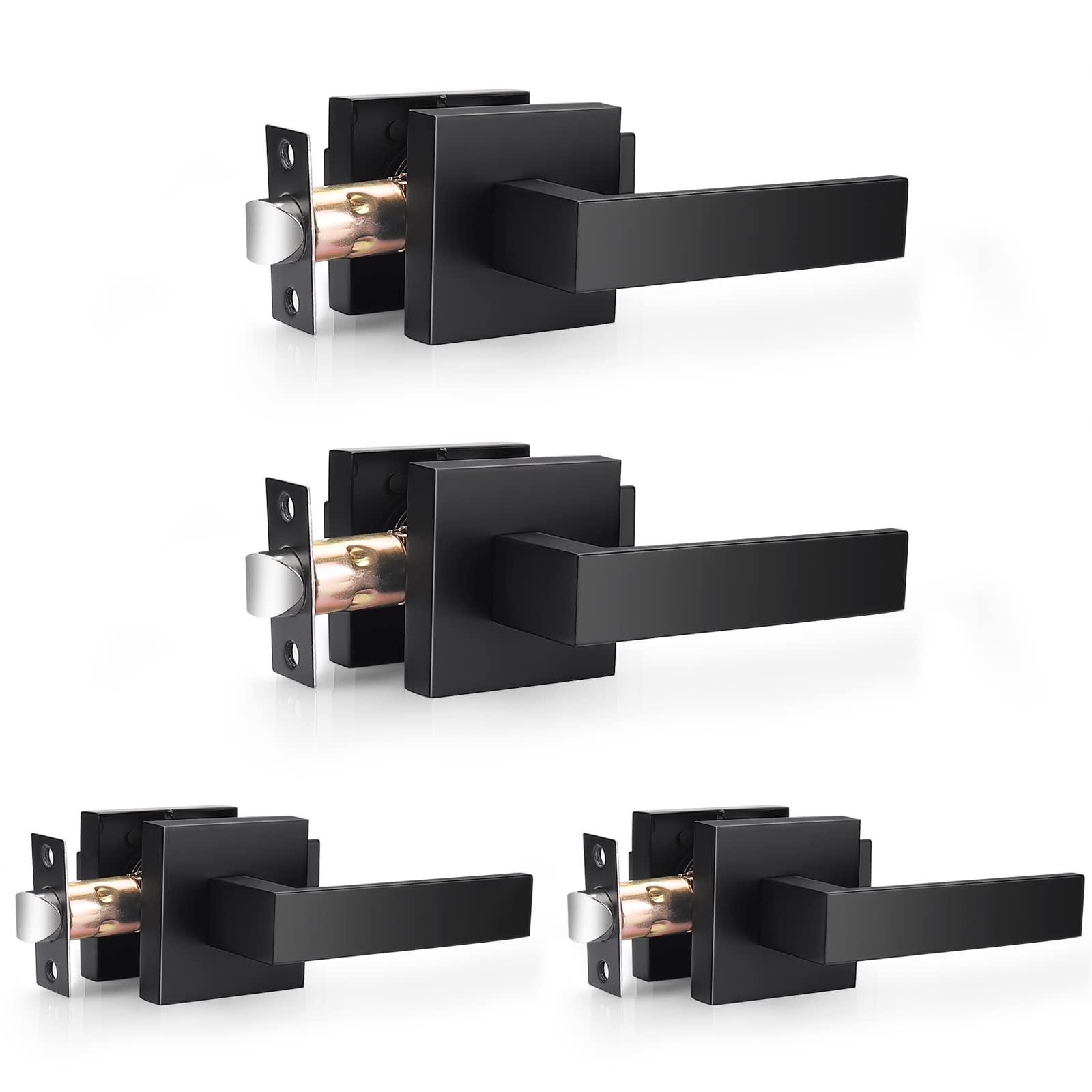 Probrico square passage levers matte black front view demonstrates durable, easy-to-use hardware
