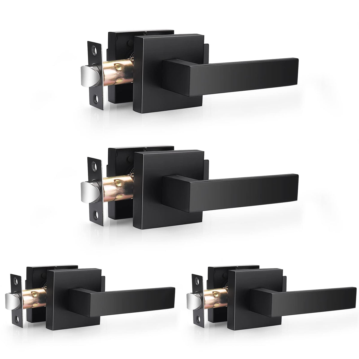 Probrico square passage levers matte black front view demonstrates durable, easy-to-use hardware