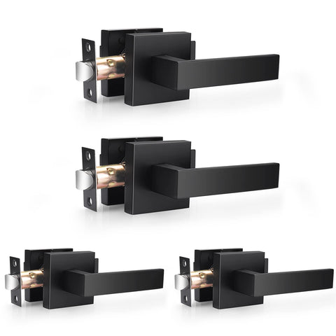 Probrico square passage levers matte black front view demonstrates durable, easy-to-use hardware