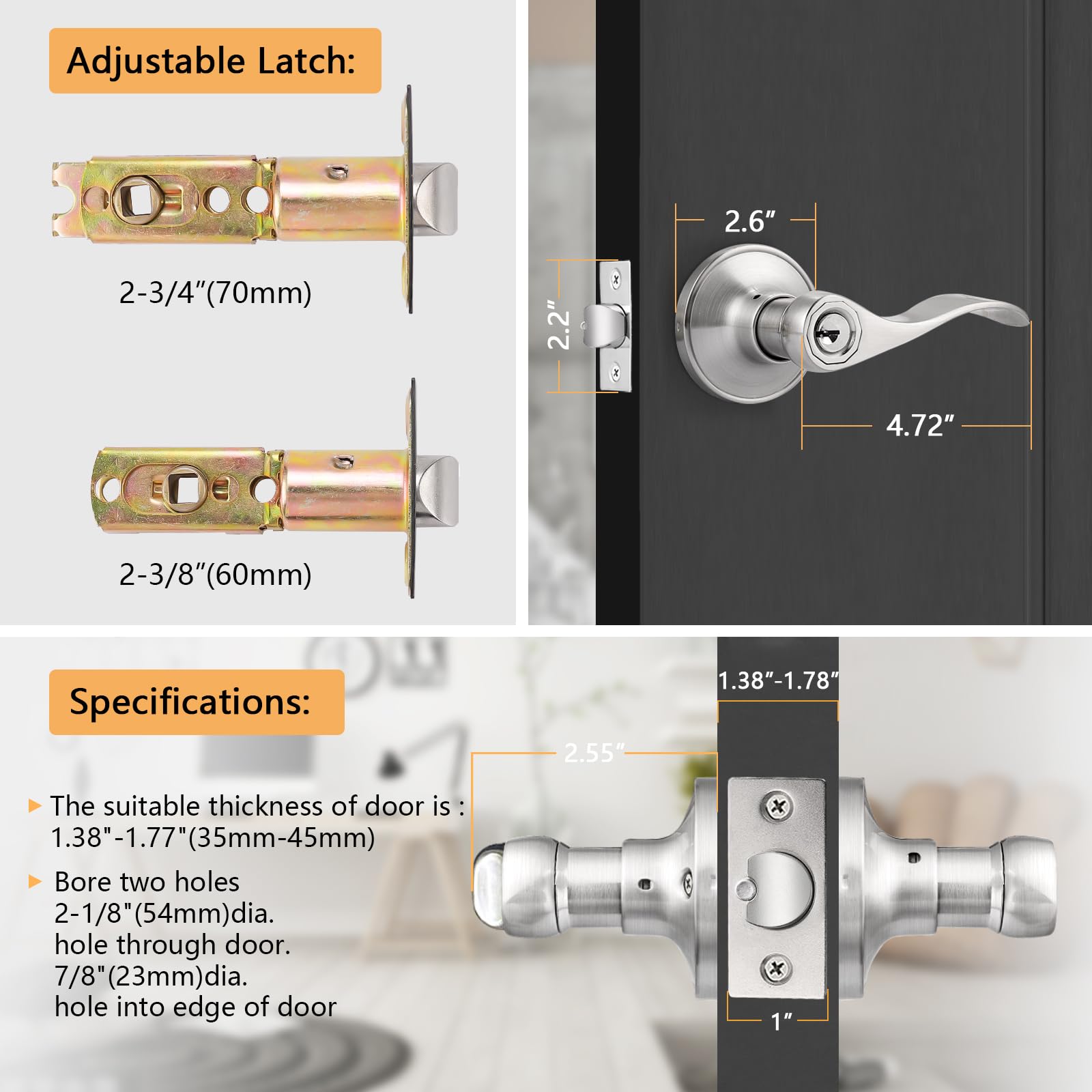 Probrico universal latch backset fit for standard doors.