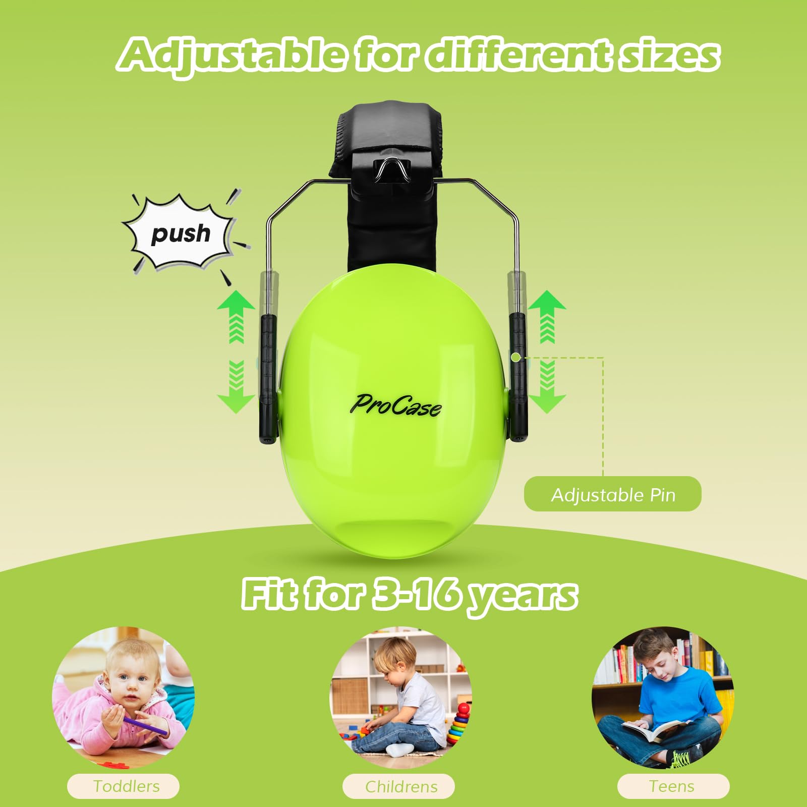 ProCase kids headphones in green, folding compact design for travel