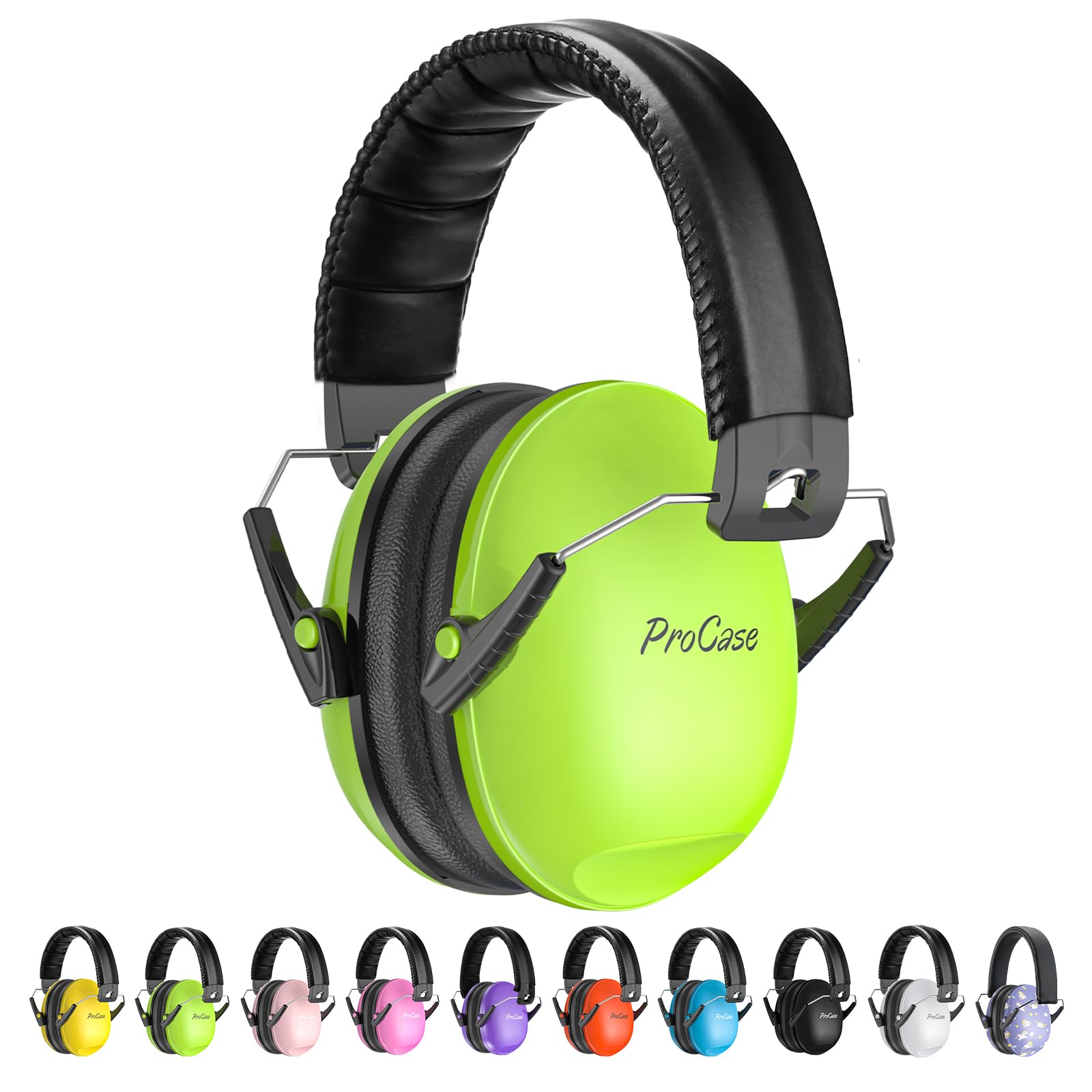 ProCase noise cancelling headphones for kids in green, front view, safer listening at loud events