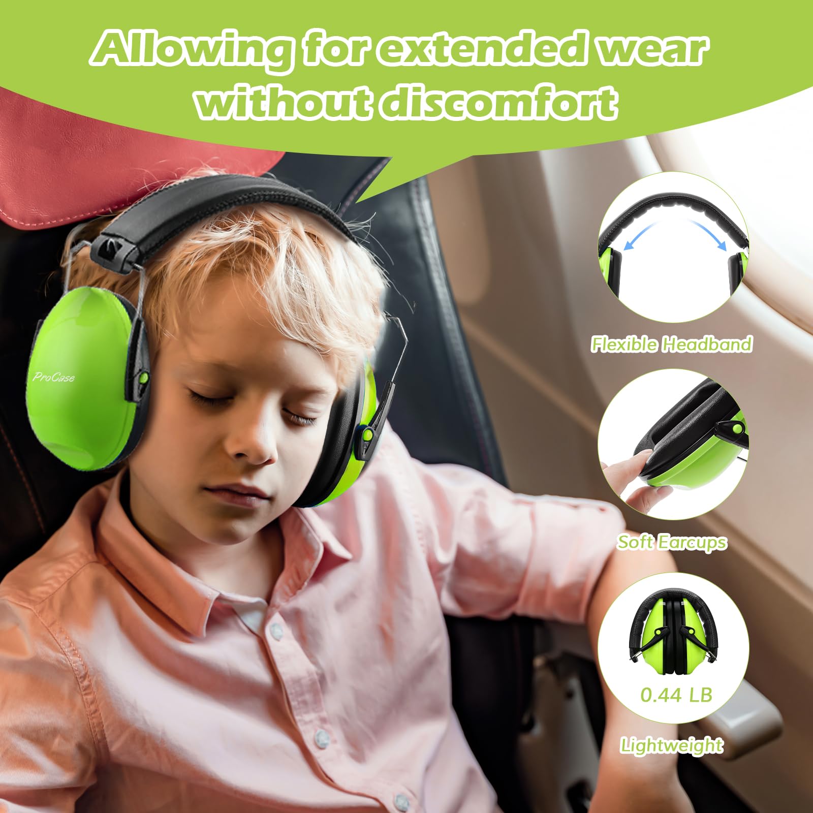 ProCase kids green headphones with soft ear cushions for comfort