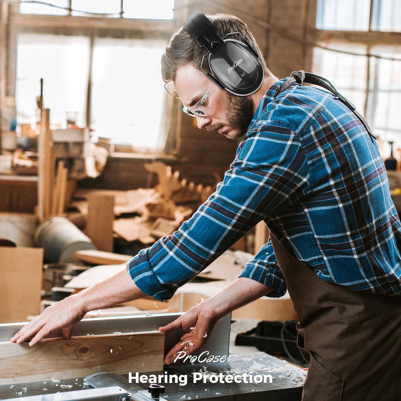 ProCase NRR 32dB wearer using them at a shooting range illustrating noise protection.
