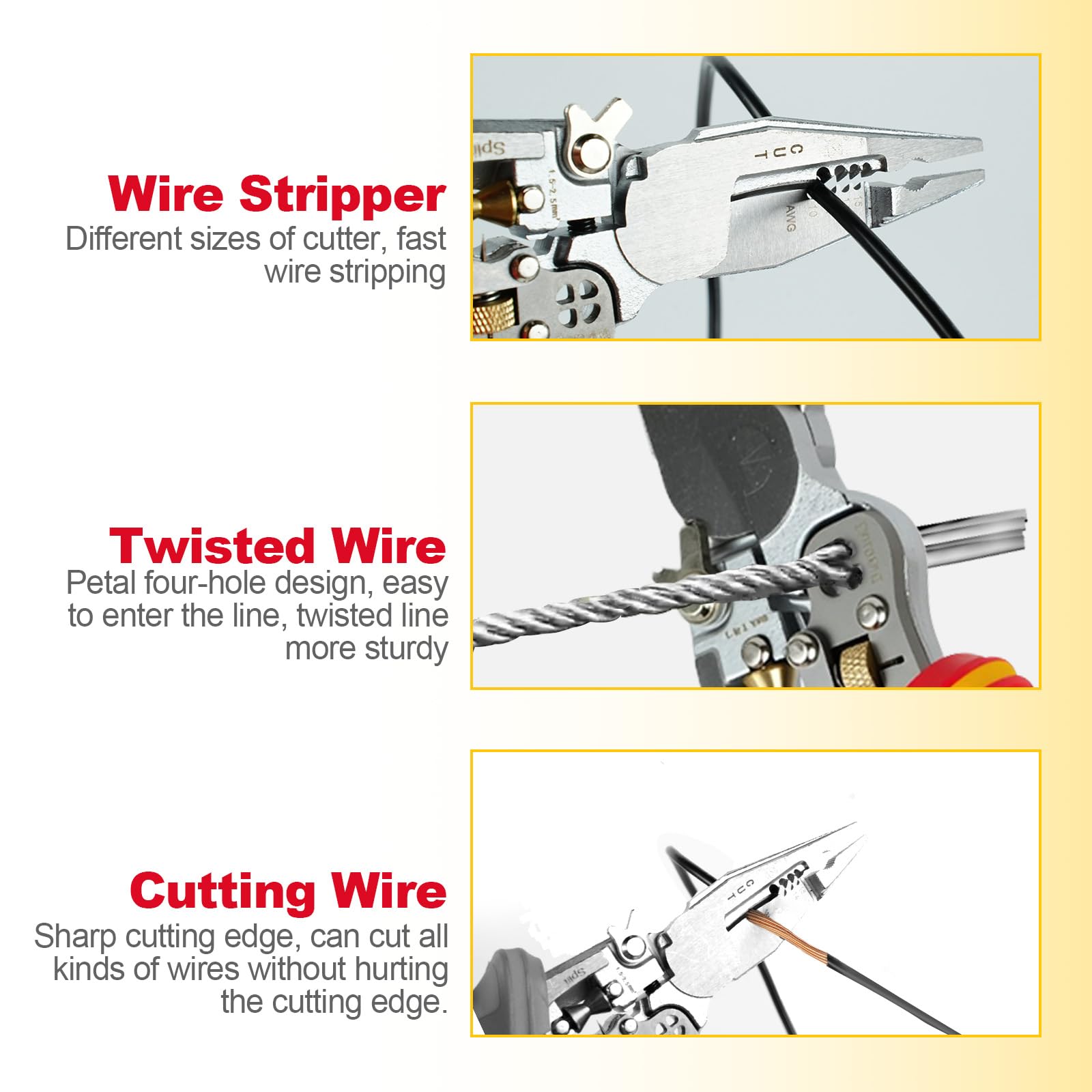 Procellatech Multi Wire Stripper Tool strips, twists, and cuts 10-14 AWG wires.