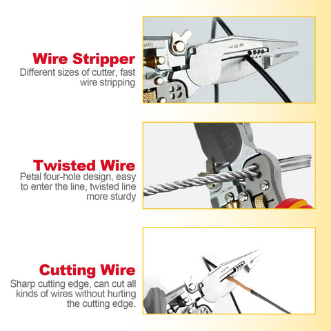 Procellatech Multi Wire Stripper Tool strips, twists, and cuts 10-14 AWG wires.