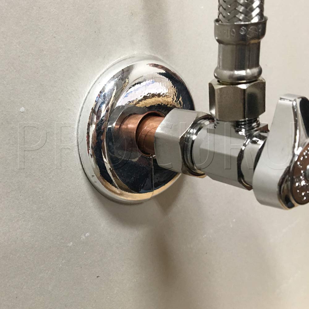 Chrome PROCURU escutcheon provides durable, polished pipe openings.