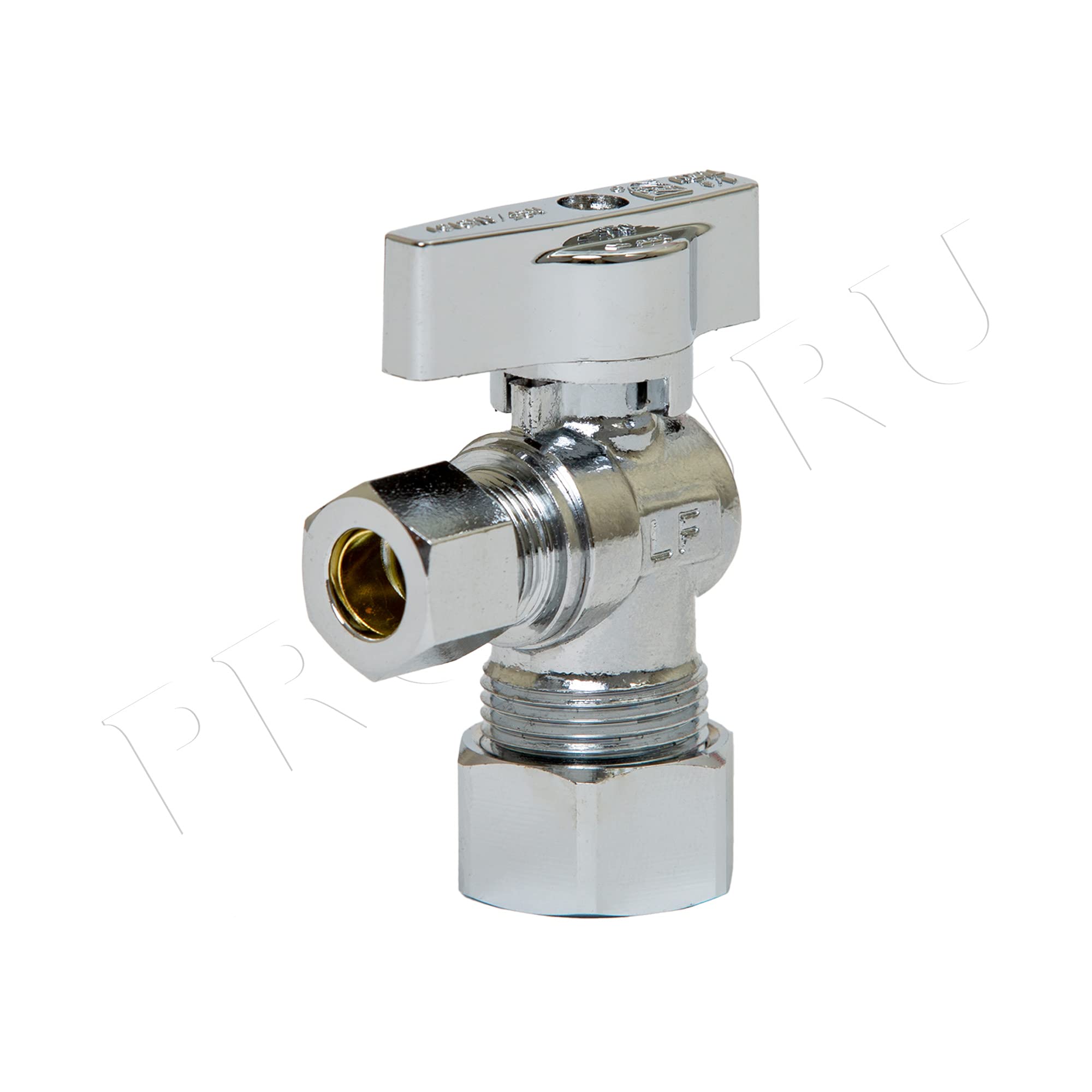 PROCURU valve inlet and outlet with 1/2 inch nominal and 3/8 inch compression fittings.