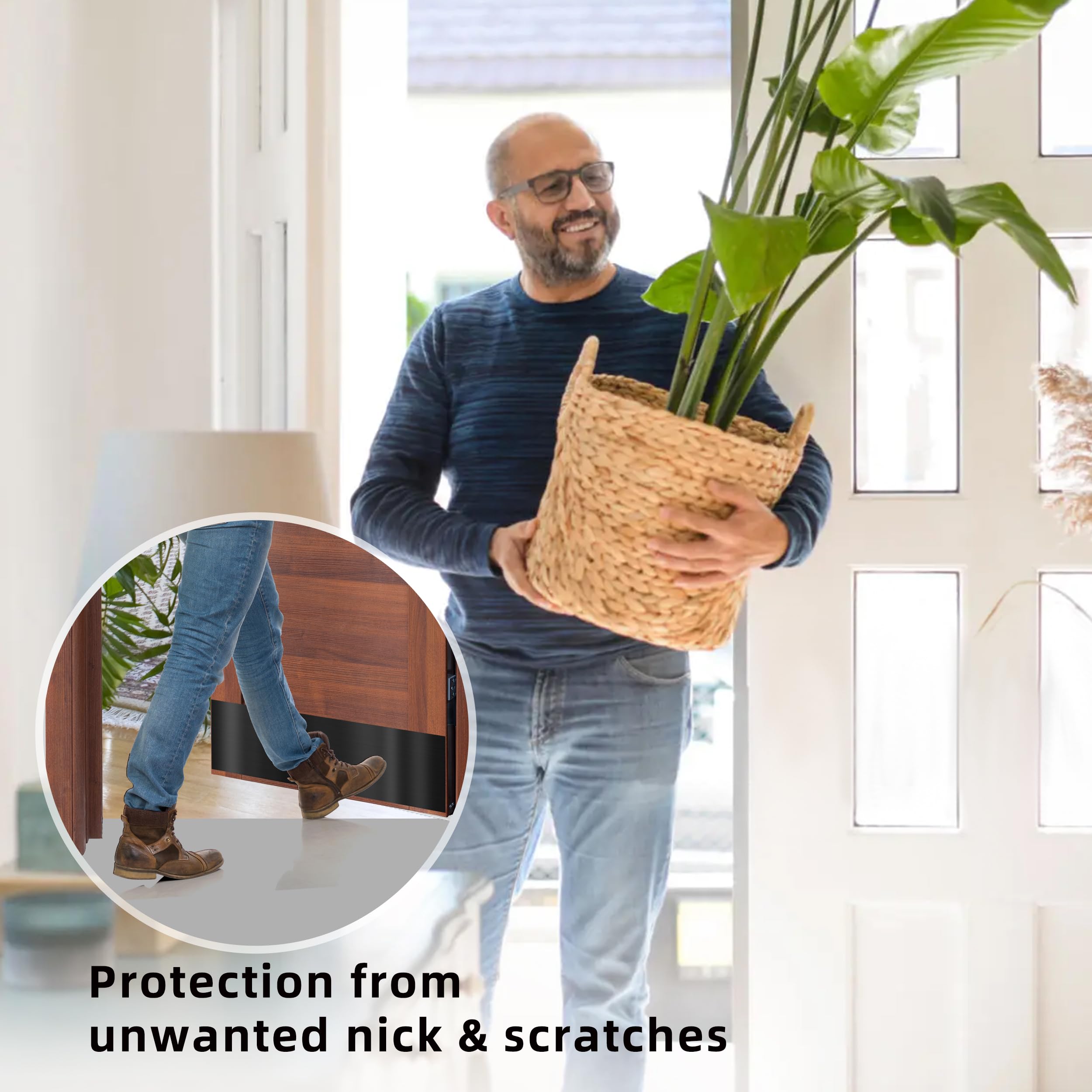Profasion interior-use brushed black kick plate protects indoor door bottoms