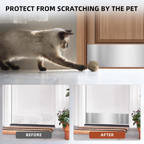 Profasion brushed-silver finish complements modern doors and protects bottom trim.