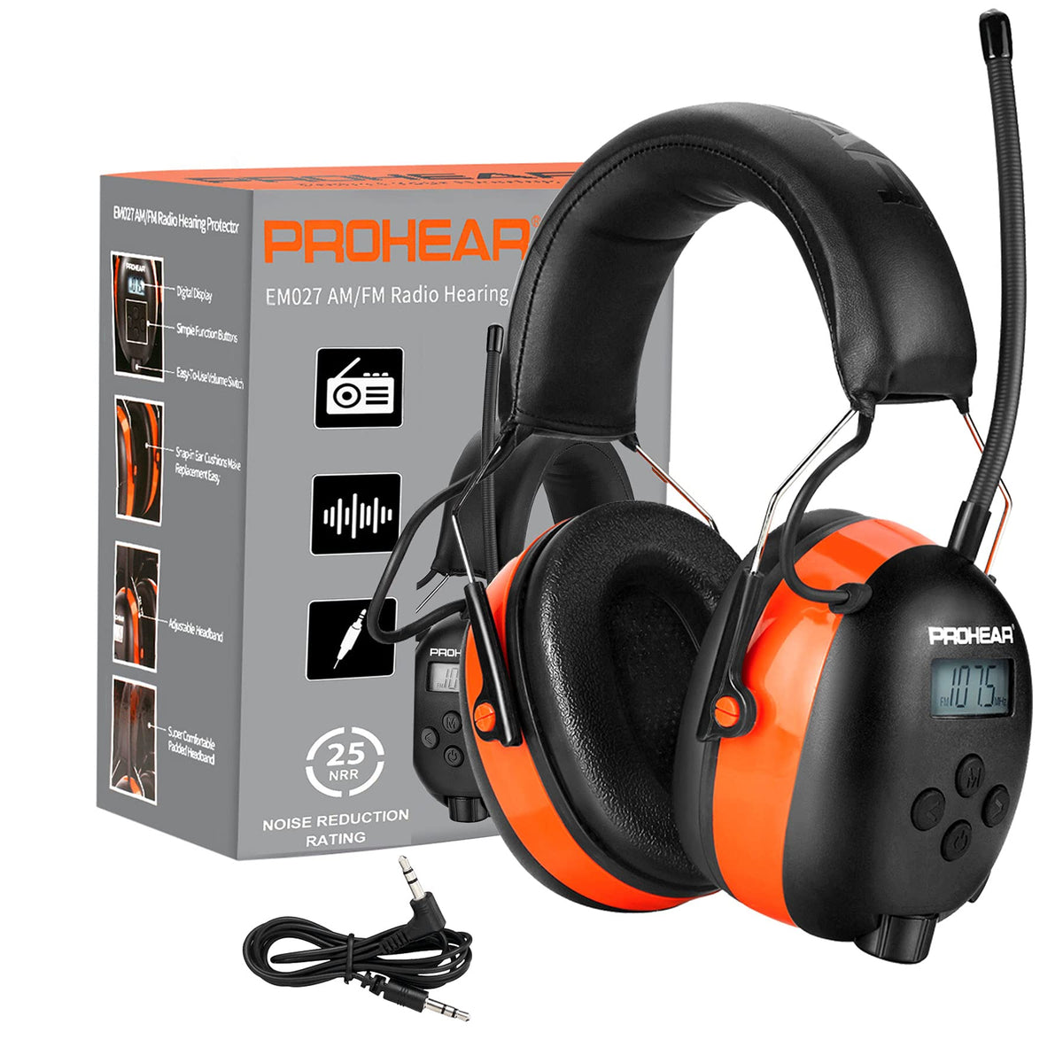 PROHEAR 027 headphones with digital display for clear AM/FM tuning on the job.