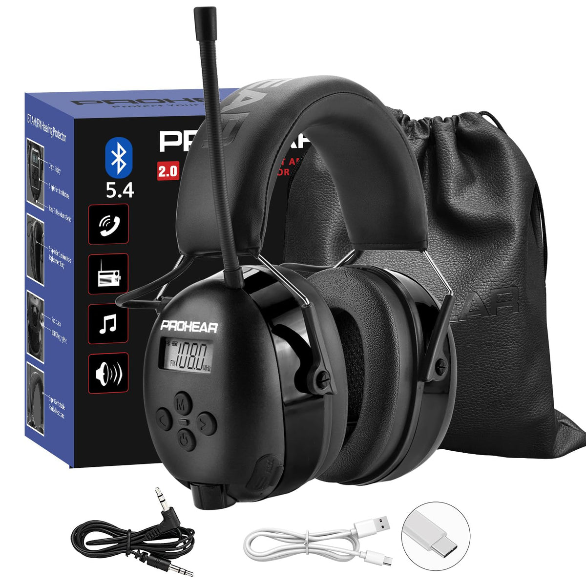 PROHEAR 033 AM/FM radio headphones front view for protective listening