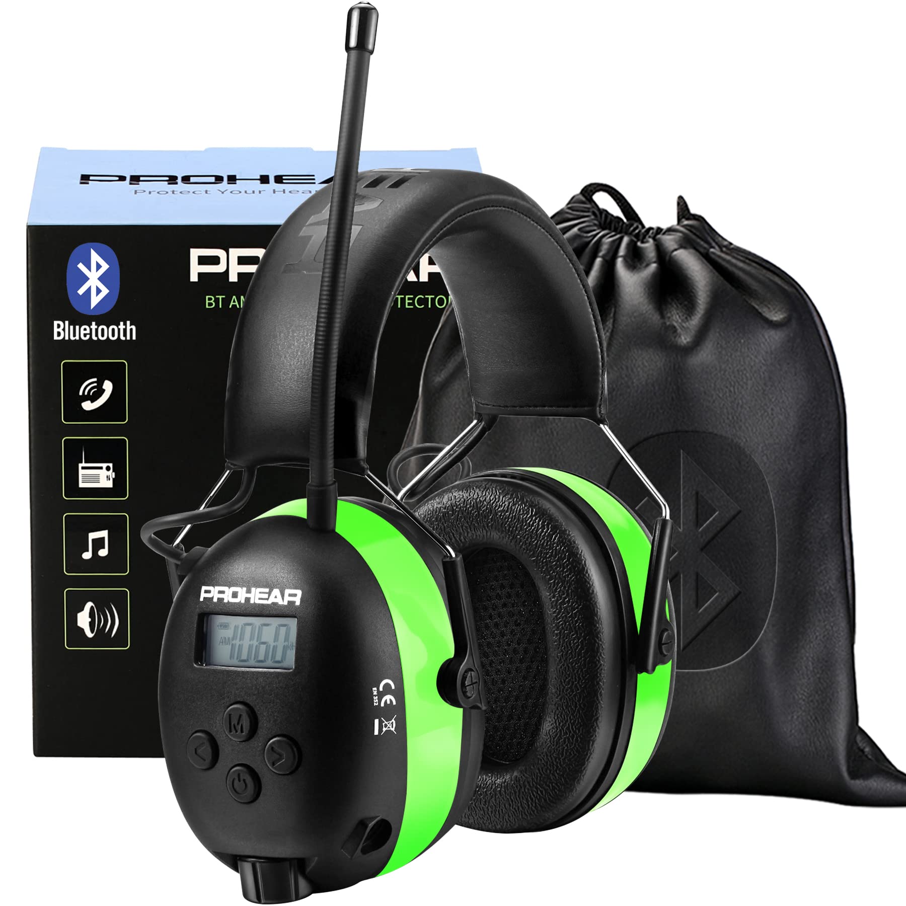 PROHEAR 033 Bluetooth headphones in use for outdoor mowing with wireless audio.