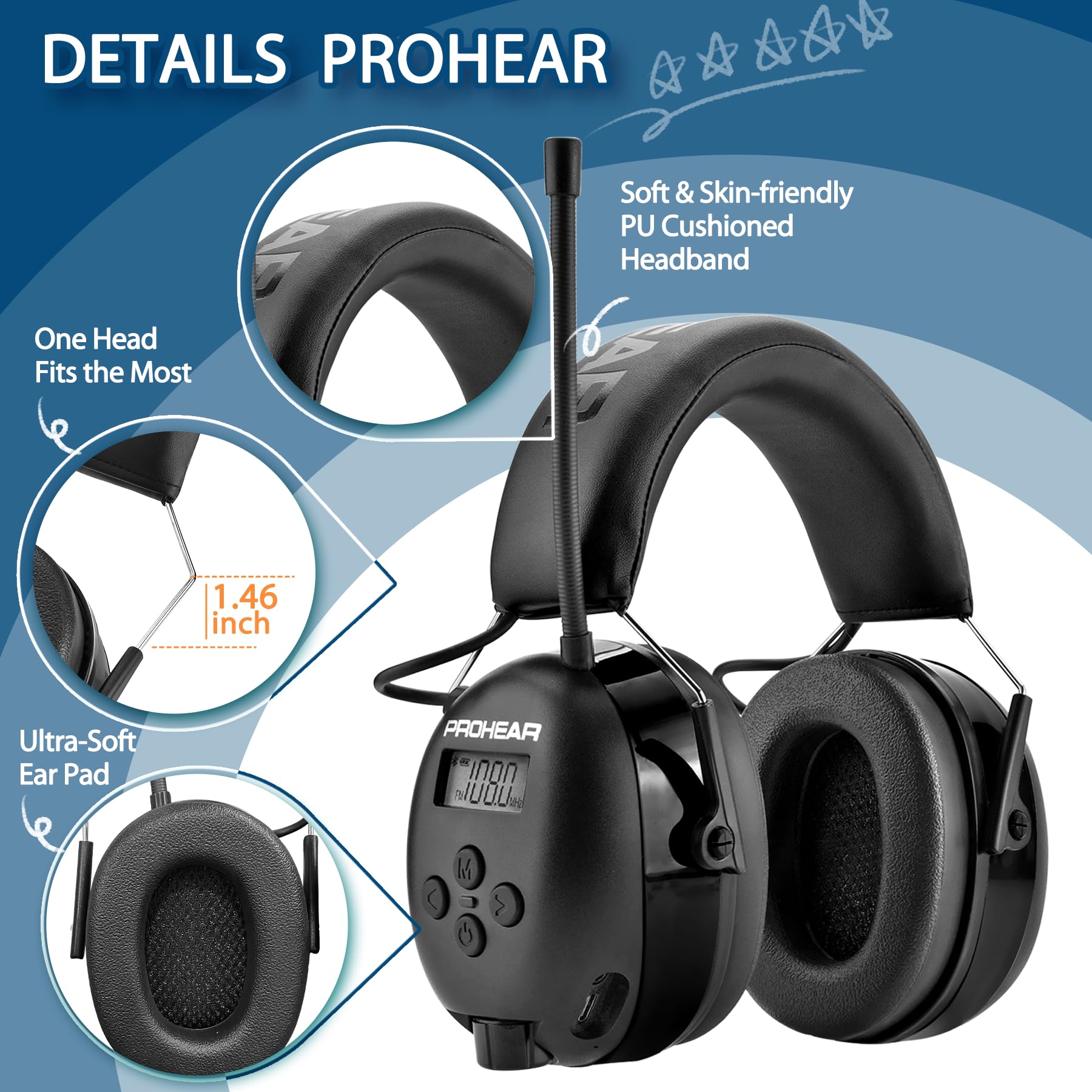 PROHEAR 033 detachable ear muffs for easy maintenance and replacement