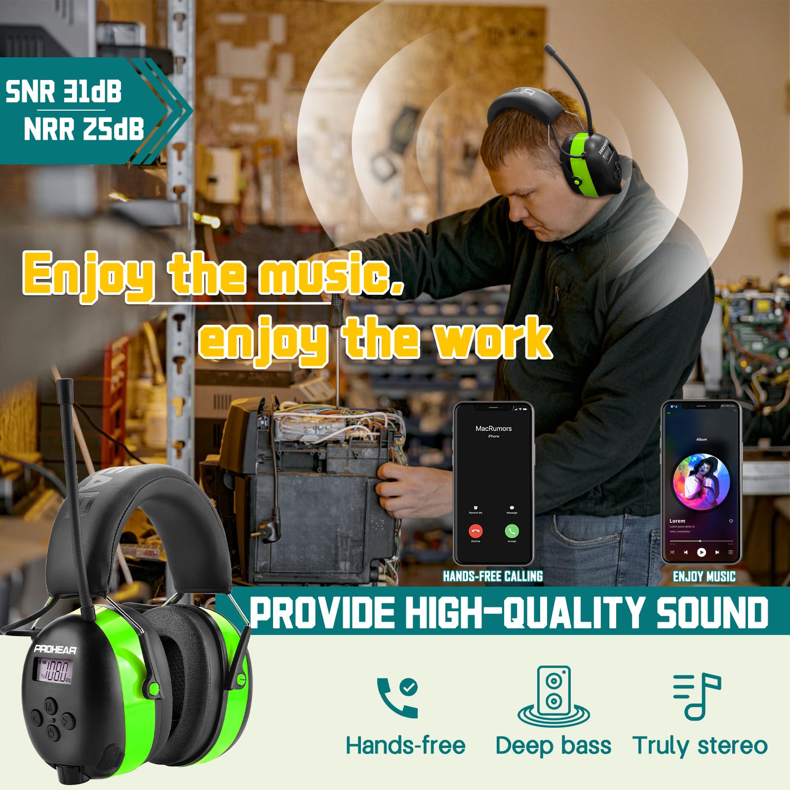 PROHEAR 033 digital FM/AM radio keeps you informed during breaks.